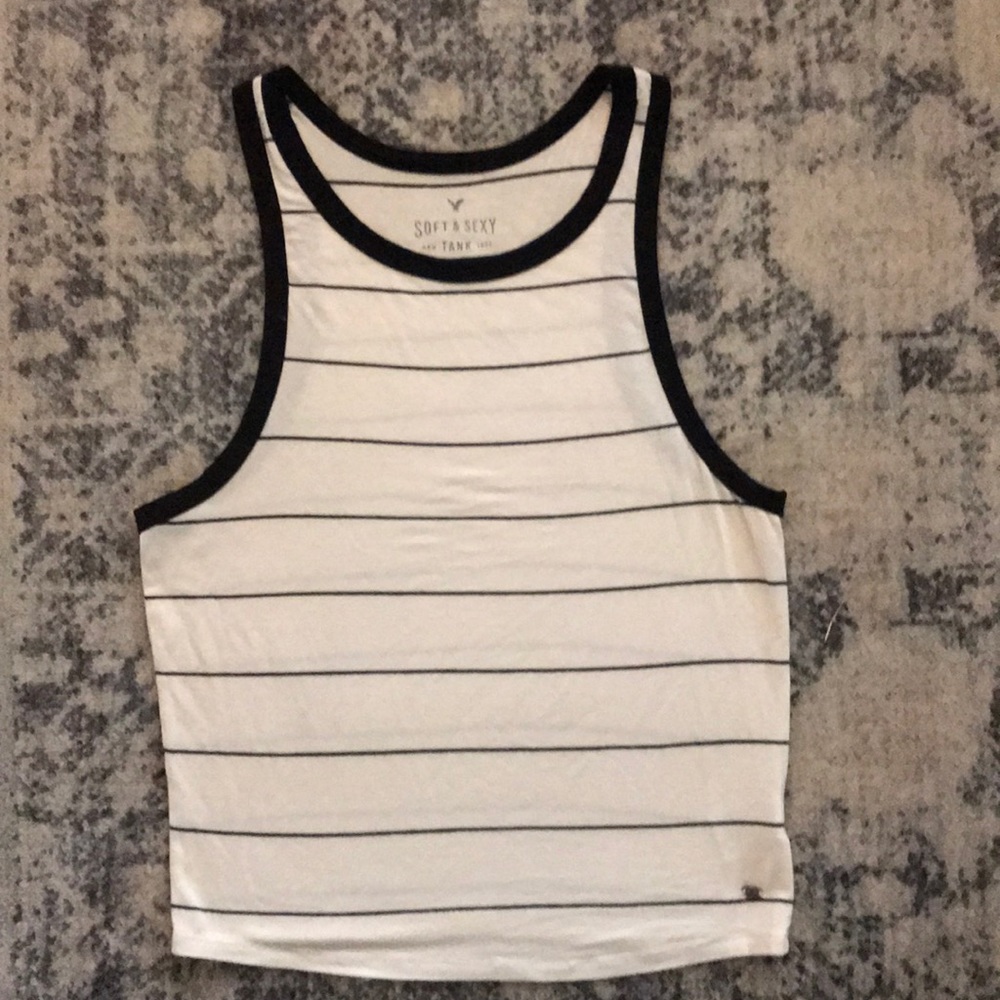 American Eagle Outfitters White and Black Striped Tank Top